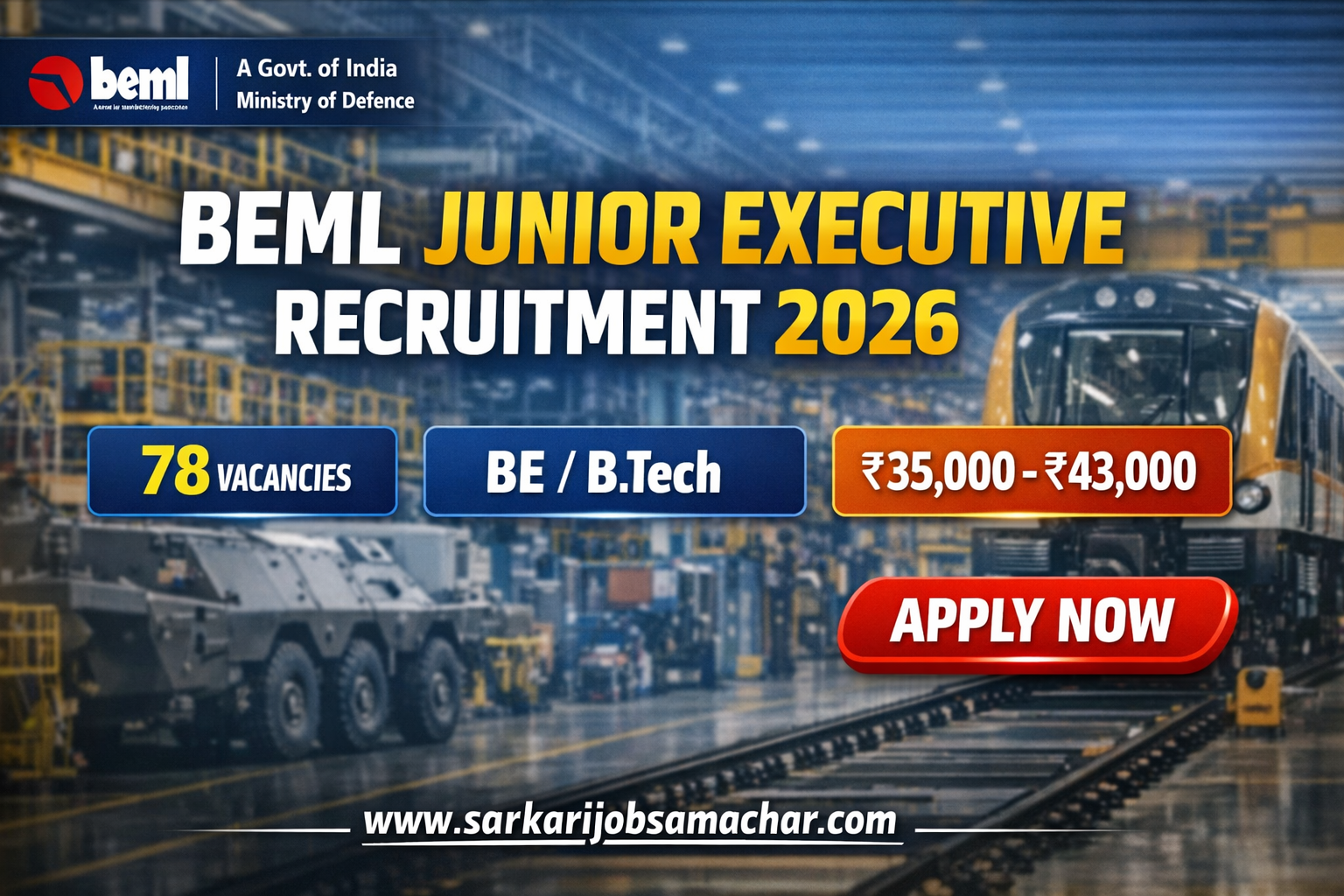BEML Junior Executive Recruitment 2026 – Apply Online for 78 Posts